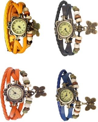 NS18 Vintage Butterfly Rakhi Combo of 4 Yellow, Orange, Black And Blue Analog Watch  - For Women   Watches  (NS18)