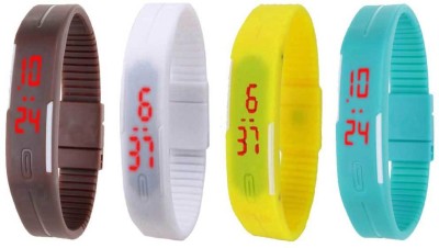NS18 Silicone Led Magnet Band Watch Combo of 4 Brown, White, Yellow And Sky Blue Digital Watch  - For Couple   Watches  (NS18)