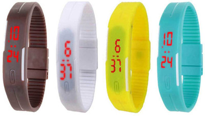 

NS18 Silicone Led Magnet Band Watch Combo of 4 Brown, White, Yellow And Sky Blue Watch - For Couple