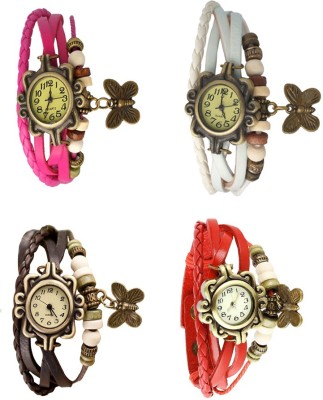 NS18 Vintage Butterfly Rakhi Combo of 4 Pink, Brown, White And Red Analog Watch  - For Women   Watches  (NS18)
