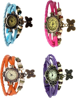 NS18 Vintage Butterfly Rakhi Combo of 4 Sky Blue, Orange, Pink And Purple Analog Watch  - For Women   Watches  (NS18)