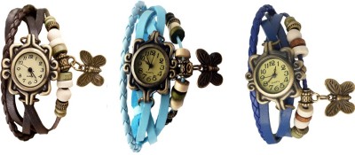 NS18 Vintage Butterfly Rakhi Watch Combo of 3 Brown, Sky Blue And Blue Analog Watch  - For Women   Watches  (NS18)