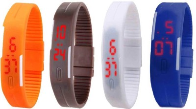 NS18 Silicone Led Magnet Band Combo of 4 Orange, Brown, White And Blue Digital Watch  - For Boys & Girls   Watches  (NS18)