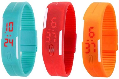 NS18 Silicone Led Magnet Band Combo of 3 Sky Blue, Red And Orange Digital Watch  - For Boys & Girls   Watches  (NS18)