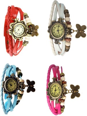 NS18 Vintage Butterfly Rakhi Combo of 4 Red, Sky Blue, White And Pink Analog Watch  - For Women   Watches  (NS18)