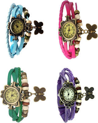 

Kissu Vintage Rakhi Combo of 4 Sky Blue, Green, Pink And Purple Watch - For Women
