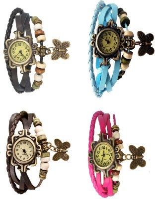 NS18 Vintage Butterfly Rakhi Combo of 4 Black, Brown, Sky Blue And Pink Analog Watch  - For Women   Watches  (NS18)
