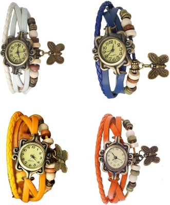 NS18 Vintage Butterfly Rakhi Combo of 4 White, Yellow, Blue And Orange Analog Watch  - For Women   Watches  (NS18)