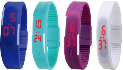 NS18 Silicone Led Magnet Band Combo of 4 Blue, Sky Blue, Purple And White Digital Watch  - For Boys & Girls   Watches  (NS18)