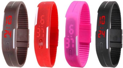 NS18 Silicone Led Magnet Band Combo of 4 Brown, Red, Pink And Black Digital Watch  - For Boys & Girls   Watches  (NS18)