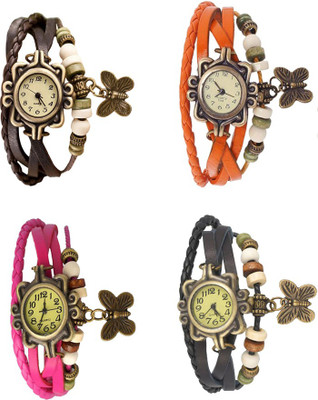 

Kissu Vintage Rakhi Combo of 4 Brown, Pink, Orange And Black Watch - For Women