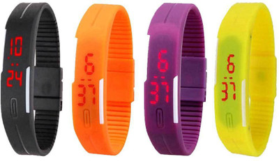 

Kissu Led Magnet Band Combo of 4 Black, Orange, Purple And Yellow Watch - For Men & Women