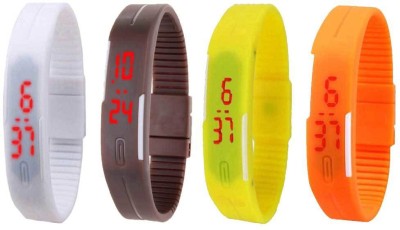 NS18 Silicone Led Magnet Band Combo of 4 White, Brown, Yellow And Orange Digital Watch  - For Boys & Girls   Watches  (NS18)