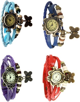 NS18 Vintage Butterfly Rakhi Combo of 4 Sky Blue, Purple, Blue And Red Analog Watch  - For Women   Watches  (NS18)