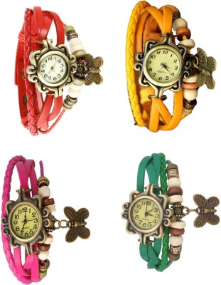 NS18 Vintage Butterfly Rakhi Combo of 4 Red, Pink, Yellow And Green Analog Watch  - For Women   Watches  (NS18)