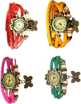 

NS18 Vintage Butterfly Rakhi Combo of 4 Red, Pink, Yellow And Green Watch - For Women
