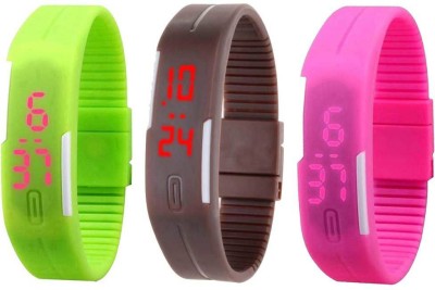 NS18 Silicone Led Magnet Band Combo of 3 Green, Brown And Pink Digital Watch  - For Boys & Girls   Watches  (NS18)