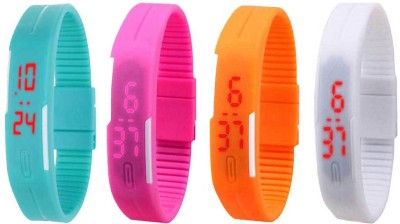 NS18 Silicone Led Magnet Band Combo of 4 Sky Blue, Pink, Orange And White Digital Watch  - For Boys & Girls   Watches  (NS18)