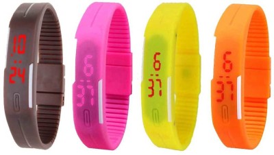 NS18 Silicone Led Magnet Band Combo of 4 Brown, Pink, Yellow And Orange Digital Watch  - For Boys & Girls   Watches  (NS18)