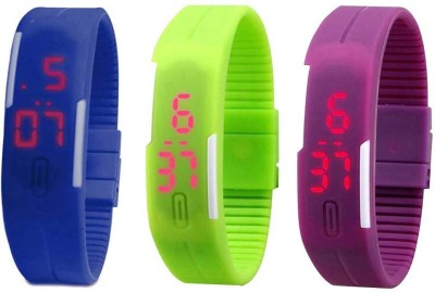NS18 Silicone Led Magnet Band Combo of 3 Blue, Green And Purple Digital Watch  - For Boys & Girls   Watches  (NS18)