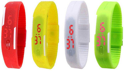 Kissu Led Magnet Band Combo of 4 Red, White, Yellow And Green Watch - For Men & Women