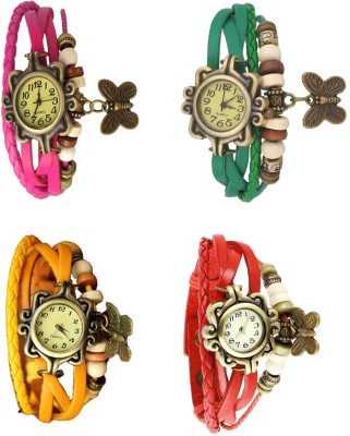 NS18 Vintage Butterfly Rakhi Combo of 4 Pink, Yellow, Green And Red Analog Watch  - For Women   Watches  (NS18)