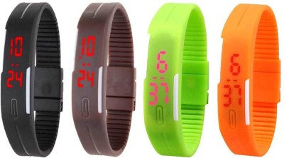 NS18 Silicone Led Magnet Band Combo of 4 Black, Brown, Green And Orange Digital Watch  - For Boys & Girls   Watches  (NS18)