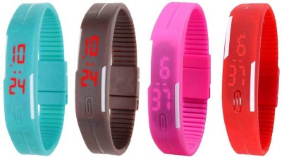 NS18 Silicone Led Magnet Band Watch Combo of 4 Sky Blue, Brown, Pink And Red Digital Watch  - For Couple   Watches  (NS18)