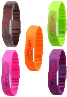 NS18 Silicone Led Magnet Band Combo of 5 Brown, Green, Orange, Pink And Purple Digital Watch  - For Boys & Girls   Watches  (NS18)