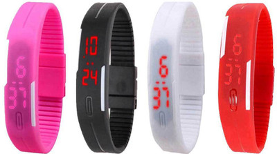 View NS18 Silicone Led Magnet Band Watch Combo of 4 Pink, Black, White And Red Digital Watch  - For Couple Wrist Watches Price Online(NS18)