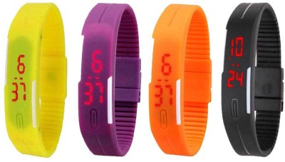 NS18 Silicone Led Magnet Band Combo of 4 Yellow, Purple, Orange And Black Digital Watch  - For Boys & Girls   Watches  (NS18)