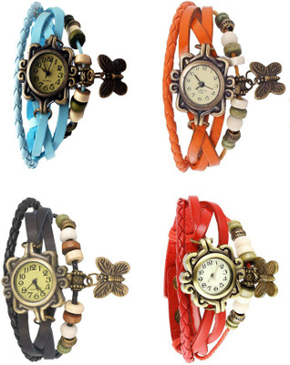

NS18 Vintage Butterfly Rakhi Combo of 4 Sky Blue, Black, Orange And Red Watch - For Women