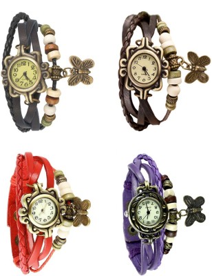 NS18 Vintage Butterfly Rakhi Combo of 4 Black, Red, Brown And Purple Analog Watch  - For Women   Watches  (NS18)