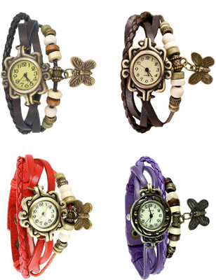 

Kissu Vintage Rakhi Combo of 4 Black, Red, Brown And Purple Watch - For Women