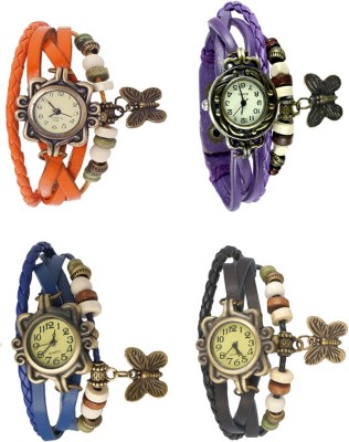 NS18 Vintage Butterfly Rakhi Combo of 4 Orange, Blue, Purple And Black Analog Watch  - For Women   Watches  (NS18)