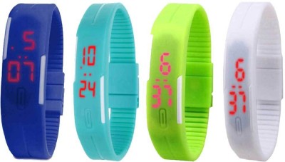 NS18 Silicone Led Magnet Band Combo of 4 Blue, Sky Blue, Green And White Digital Watch  - For Boys & Girls   Watches  (NS18)