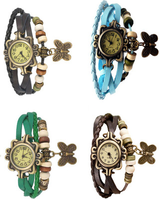 

Kissu Vintage Rakhi Combo of 4 Black, Green, Sky Blue And Brown Watch - For Women