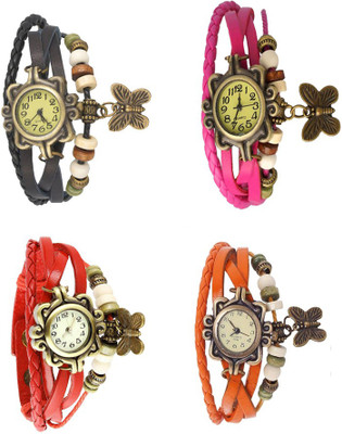 

Kissu Vintage Rakhi Combo of 4 Black, Red, Pink And Orange Watch - For Women