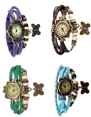 NS18 Vintage Butterfly Rakhi Combo of 4 Purple, Green, Brown And Sky Blue Analog Watch  - For Women   Watches  (NS18)