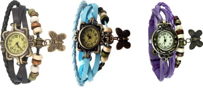 NS18 Vintage Butterfly Rakhi Watch Combo of 3 Black, Sky Blue And Purple Analog Watch  - For Women   Watches  (NS18)