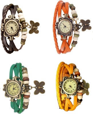 NS18 Vintage Butterfly Rakhi Combo of 4 Brown, Green, Orange And Yellow Analog Watch  - For Women   Watches  (NS18)