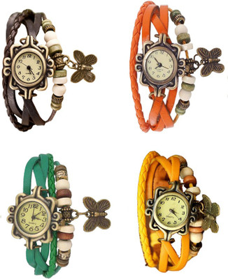 

NS18 Vintage Butterfly Rakhi Combo of 4 Brown, Green, Orange And Yellow Watch - For Women