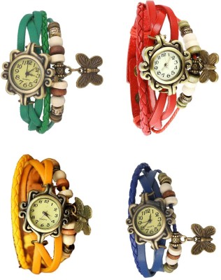 NS18 Vintage Butterfly Rakhi Combo of 4 Green, Yellow, Red And Blue Analog Watch  - For Women   Watches  (NS18)