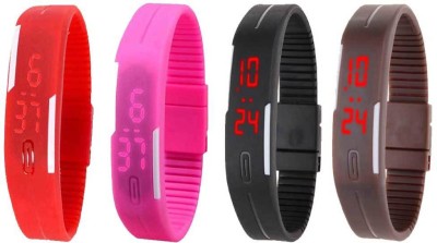 NS18 Silicone Led Magnet Band Combo of 4 Red, Pink, Black And Brown Digital Watch  - For Boys & Girls   Watches  (NS18)