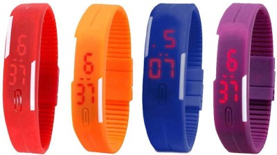 NS18 Silicone Led Magnet Band Watch Combo of 4 Red, Orange, Blue And Purple Digital Watch  - For Couple   Watches  (NS18)
