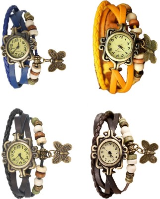 NS18 Vintage Butterfly Rakhi Combo of 4 Blue, Black, Yellow And Brown Analog Watch  - For Women   Watches  (NS18)