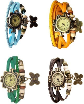 NS18 Vintage Butterfly Rakhi Combo of 4 Sky Blue, Green, Yellow And Brown Analog Watch  - For Women   Watches  (NS18)