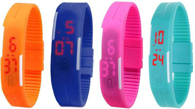 

Kissu Led Magnet Band Combo of 4 Orange, Blue, Pink And Sky Blue Watch - For Men & Women