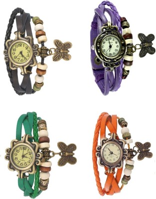 NS18 Vintage Butterfly Rakhi Combo of 4 Black, Green, Purple And Orange Analog Watch  - For Women   Watches  (NS18)