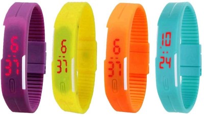 NS18 Silicone Led Magnet Band Watch Combo of 4 Purple, Yellow, Orange And Sky Blue Digital Watch  - For Couple   Watches  (NS18)